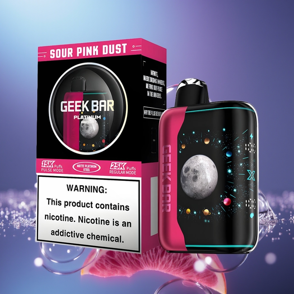 GEEK BAR Platinum Edition 25000 Pufuri Ecigaretă Dispozabilă Praf Roz Aghrut cu Ecran 3D
