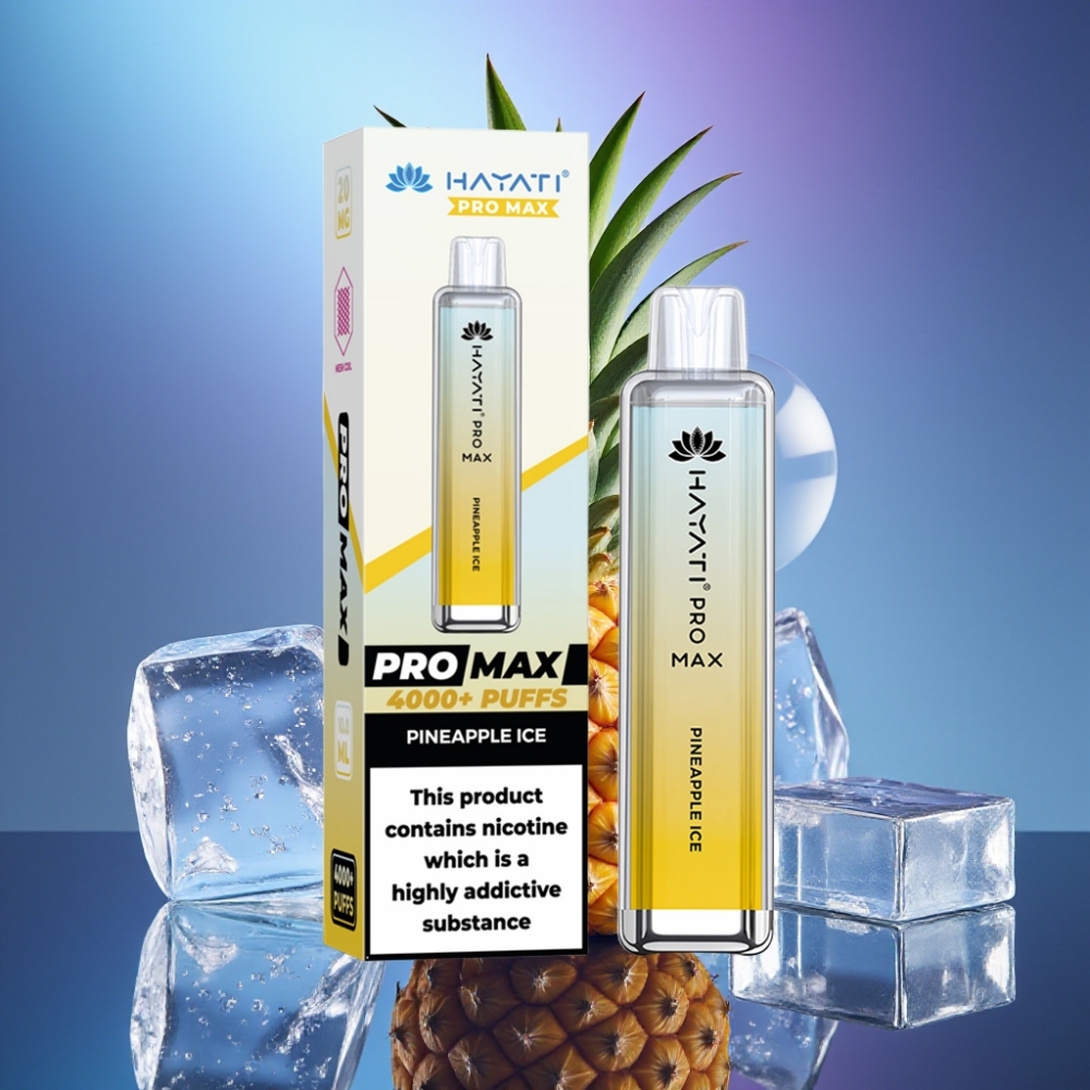 Hayati Pro Max 4000 Puffs Disposable Vape Ananas Gheață cu Baterie Reîncărcabilă