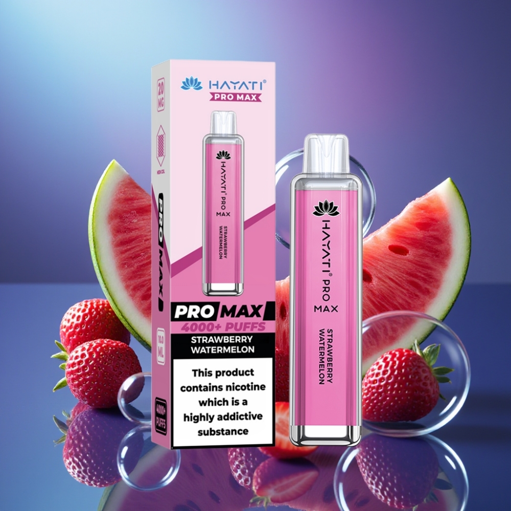 Hayati Pro Max 4000 Puffs Disposable Vape Căpșună Pepene Verde cu Baterie Reîncărcabilă