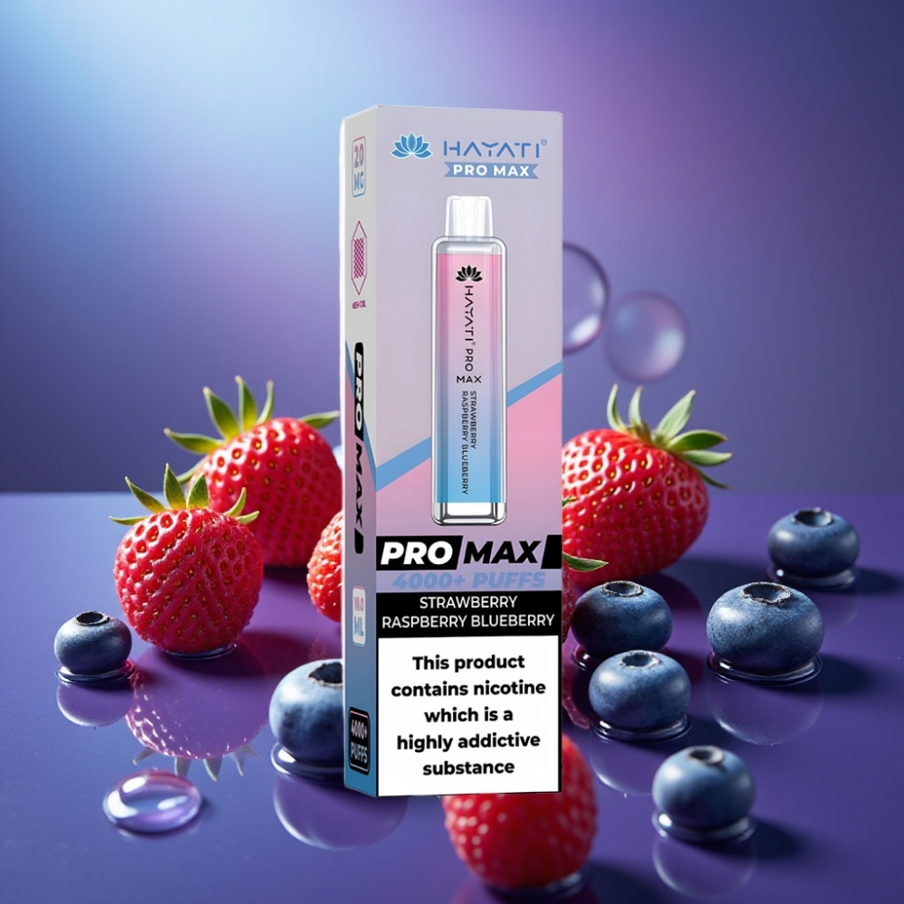 Hayati Pro Max 4000 Puffs Disposable Vape Căpșuni Zmeură Afine cu Baterie Reîncărcabilă