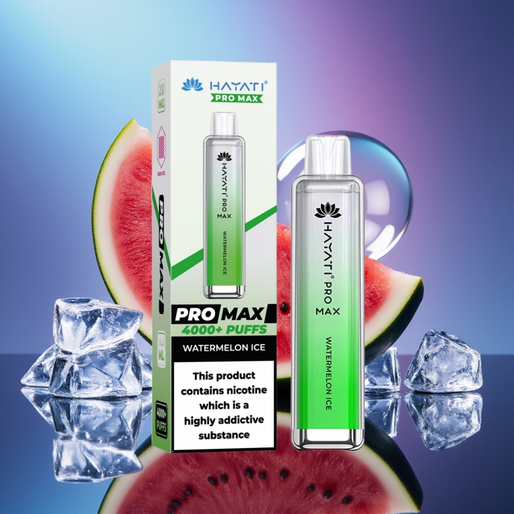 Hayati Pro Max 4000 Puffs Disposable Vape Gheață Pepene Verde cu LED și Baterie Reîncărcabilă