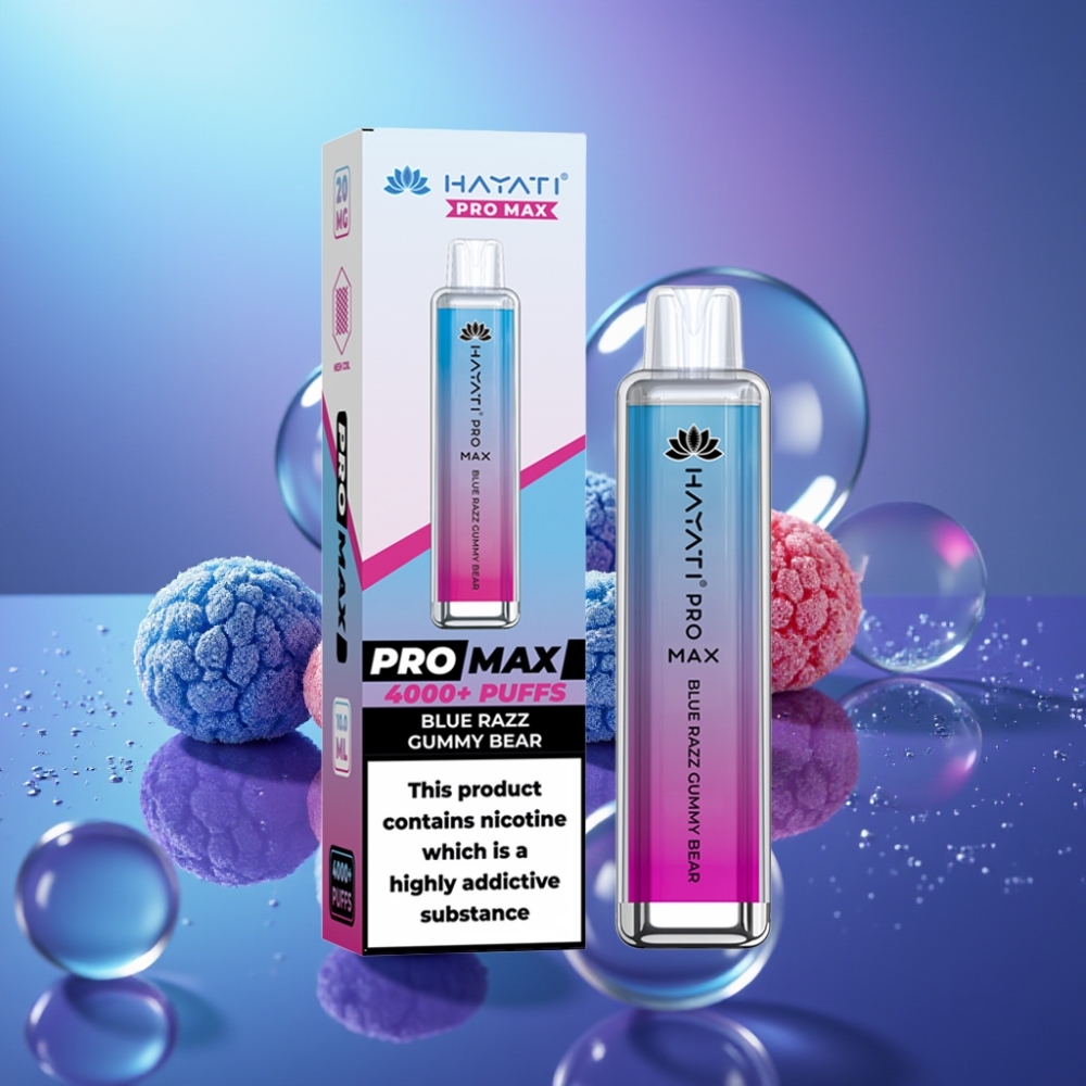 Hayati Pro Max 4000 Puffs Disposable Vape Gummy Bear Albastru cu 5% Nicotina și LED