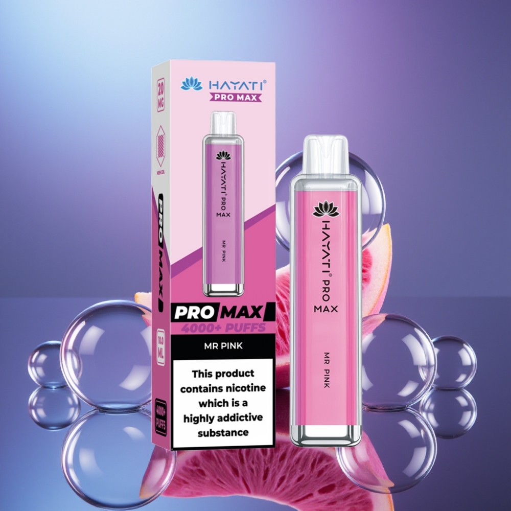 Hayati Pro Max 4000 Puffs Disposable Vape Roz cu Baterie Reîncărcabilă și LED