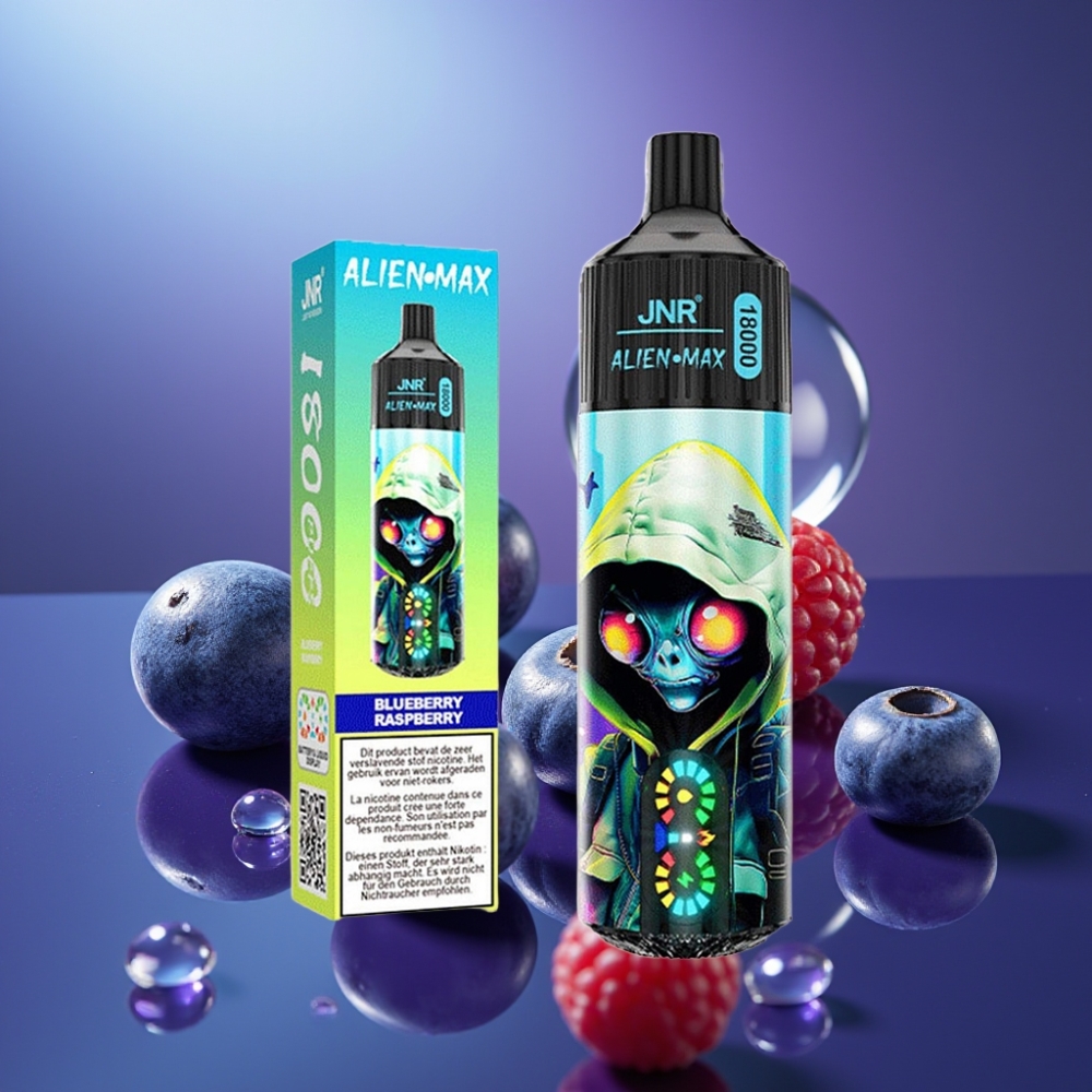 JNR Alien Max 18000 Puffs Dispozabil Afine Zmeură cu LED Smart și Dual Mesh Coil