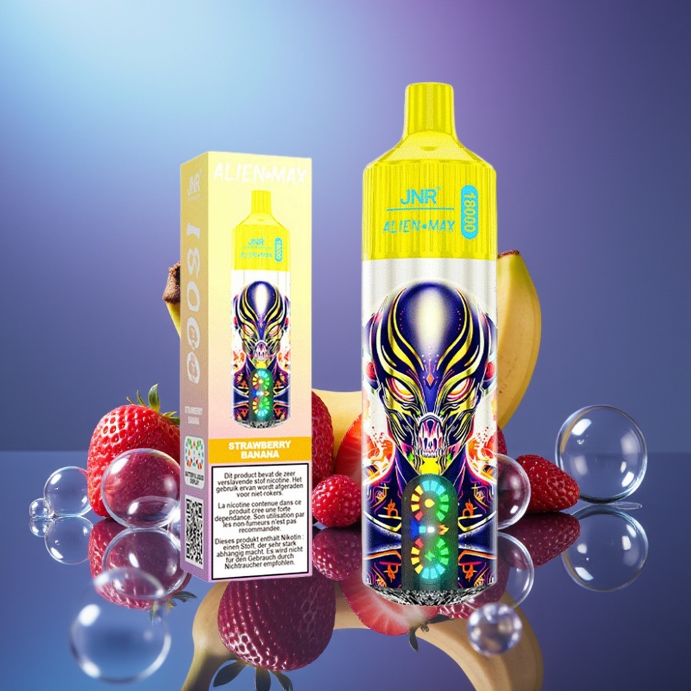 JNR Alien Max 18000 Puffs Dispozabil cu Afișaj LED și Dual Mesh Coil, Capsuni Banane