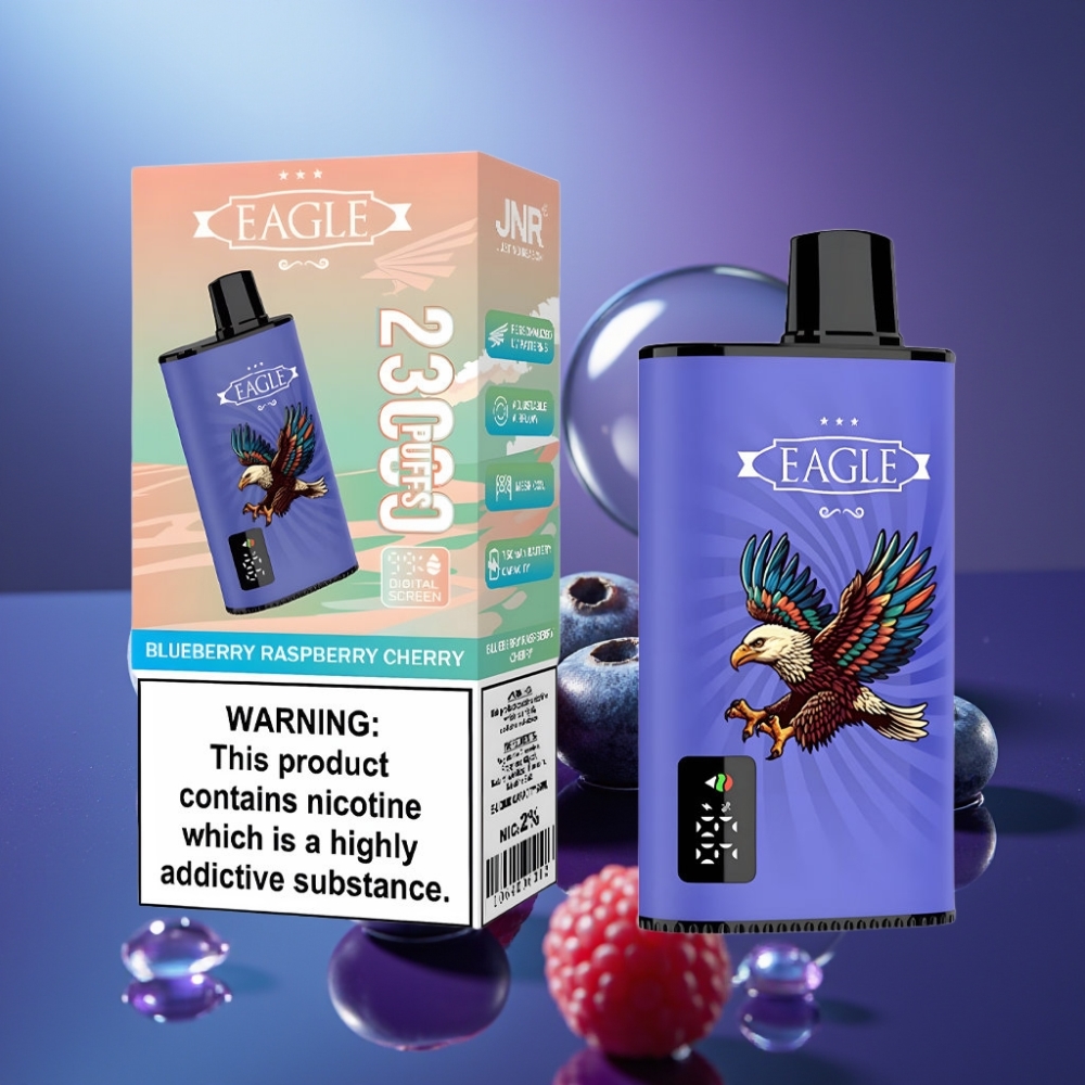 JNR EAGLE Smart 23000 Puffs Disposable Vape Afină Zmeură Cireașă cu Ecran Digital și Bobină Mesh 1.0ohm