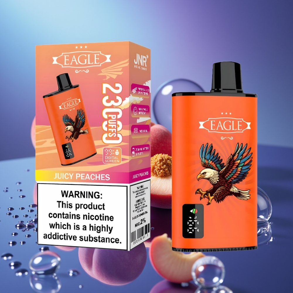 JNR EAGLE Smart 23000 Pufuri Disposable Vape Piersici Zemoase cu Ecran Digital și Bobină Mesh 1.0ohm