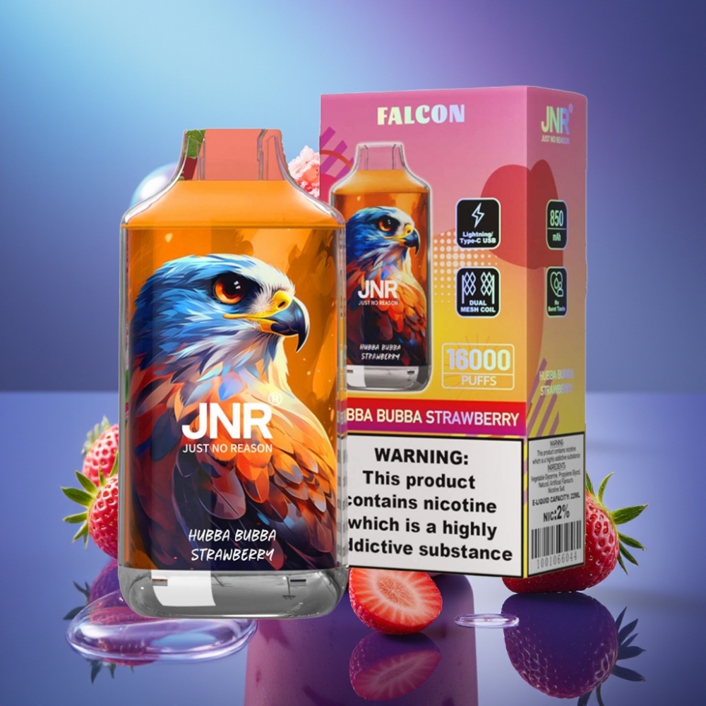 JNR Falcon 16000 Puffs 22ml Hubba Bubba Căpșuni Dual Mesh Coil