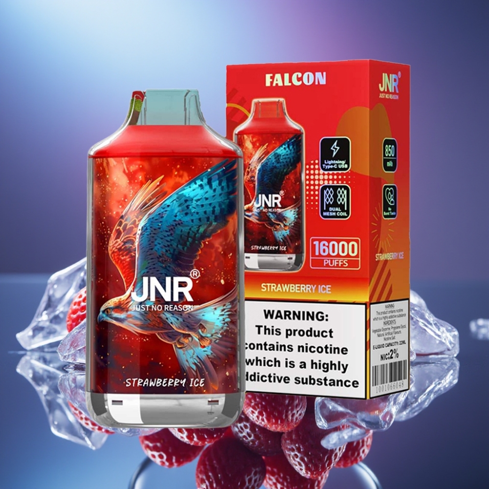 JNR Falcon 16000 Puffs Cu Afișaj LED Smart & Încărcare Type C Capsuni Gheață