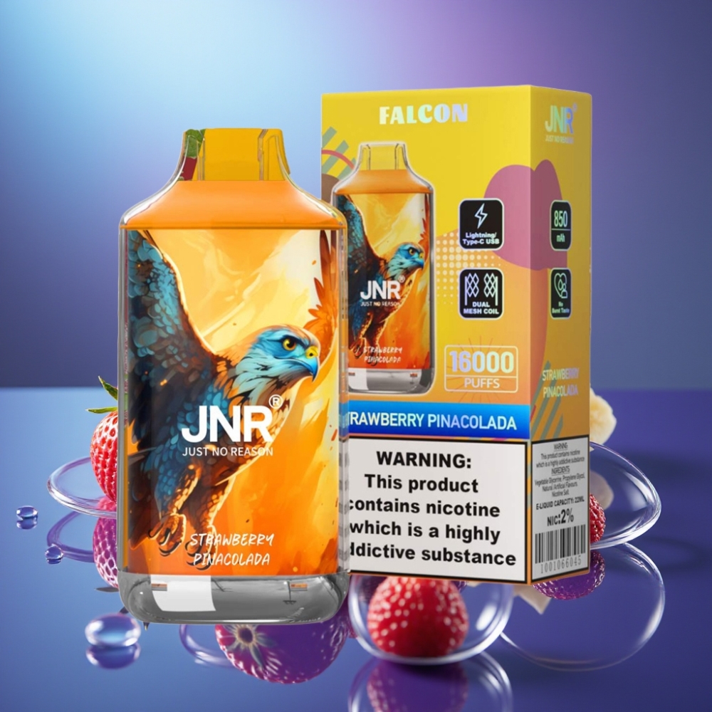 JNR Falcon 16000 Puffs Disposable cu Afișaj LED & Încărcare Type C Aroma Piña Colada cu Căpșuni