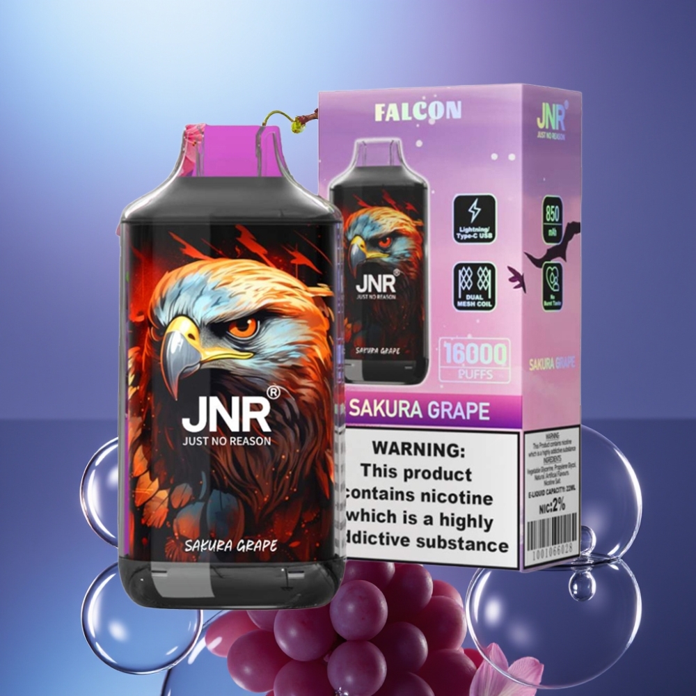 JNR Falcon 16000 Puffs Dispozabil Vape Cireșă Strugure cu LED Smart și Dual Mesh Coil