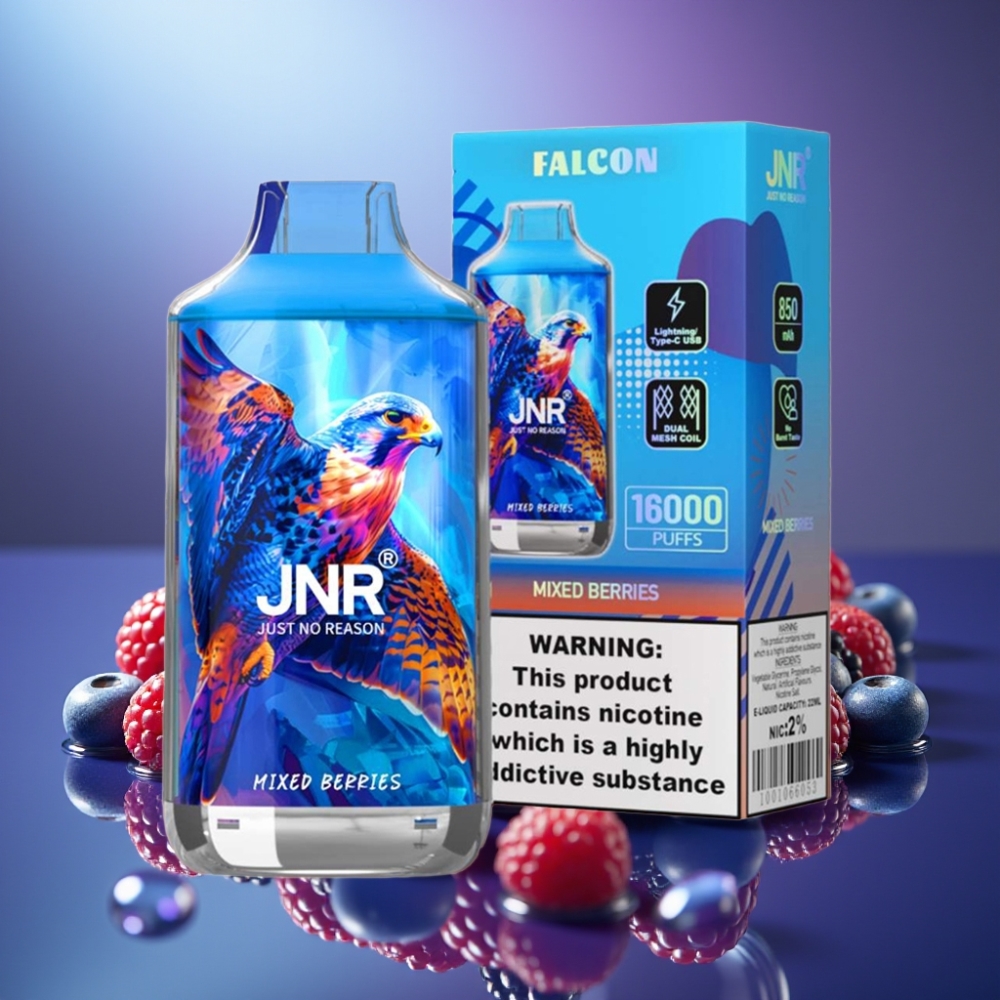 JNR Falcon 16000 Puffs Dispozabil Vape Fructe de Pădure Mixate cu LED Smart și Dual Mesh Coil