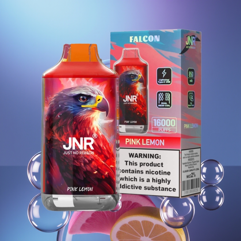 JNR Falcon 16000 Puffs Dispozabil Vape Lămâie Roz cu LED Display și Dual Mesh Coil