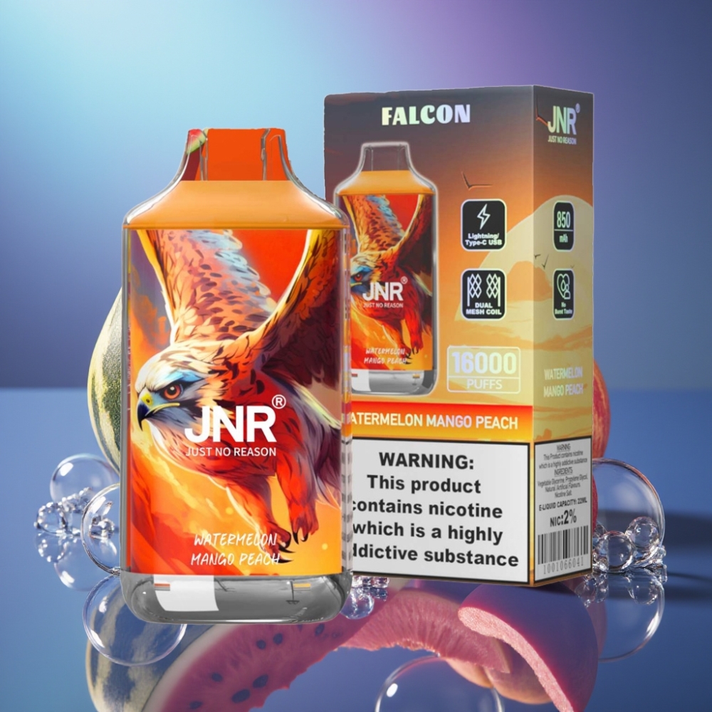 JNR Falcon 16000 Puffs Dispozabil Vape Pepene Mango piersică cu LED și Dual Mesh Coil