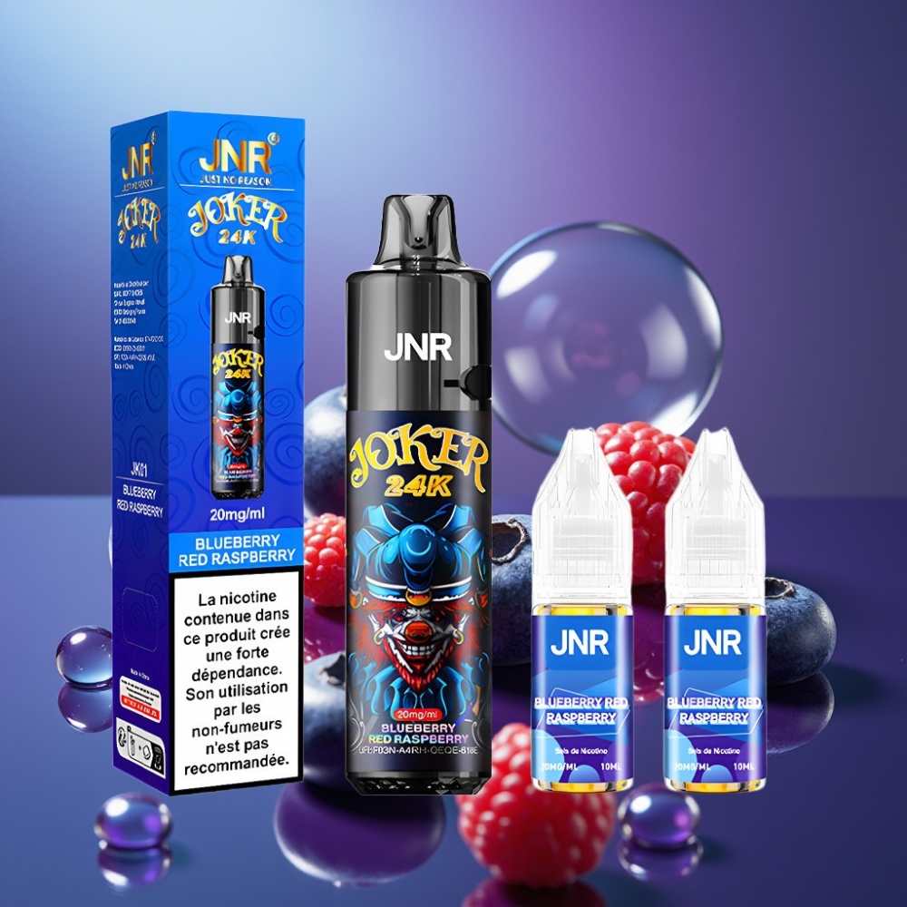 JNR Joker 24K Puffs Disposable Vape Afină Zmeură Roșie cu Baterie 800mAh și Iluminare Color