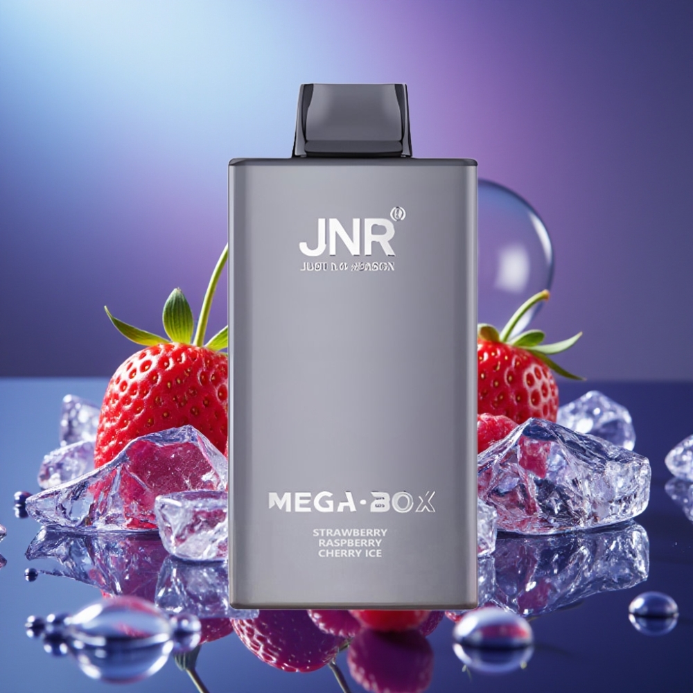 JNR Mega Box 25000 Pufuri Disposable Vape Capsuni Zmeură Cireșă Gheață cu Baterie 850mAh și Încărcare Rapidă Type-C