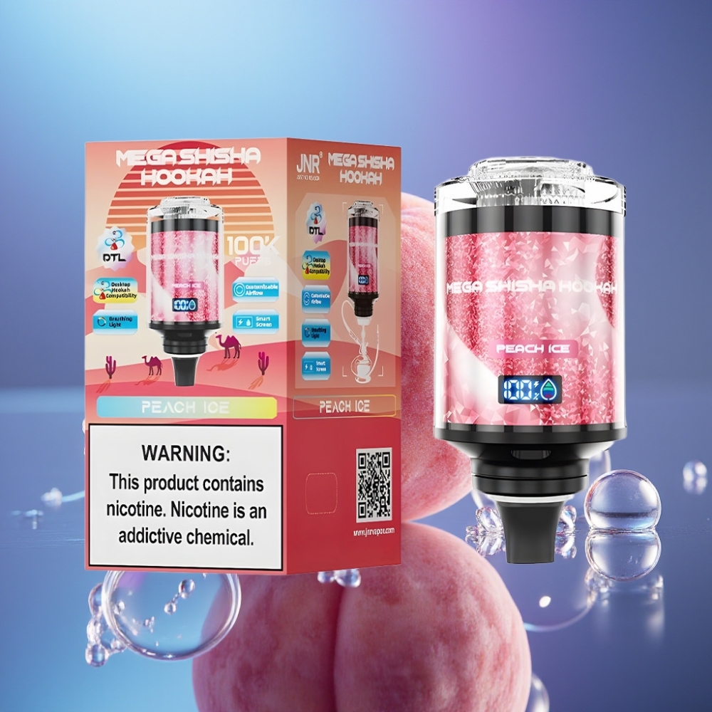 JNR Mega Shisha Hookah 100K Bucăți Desktop Compatibilitate Piersică Înghețată 60ml