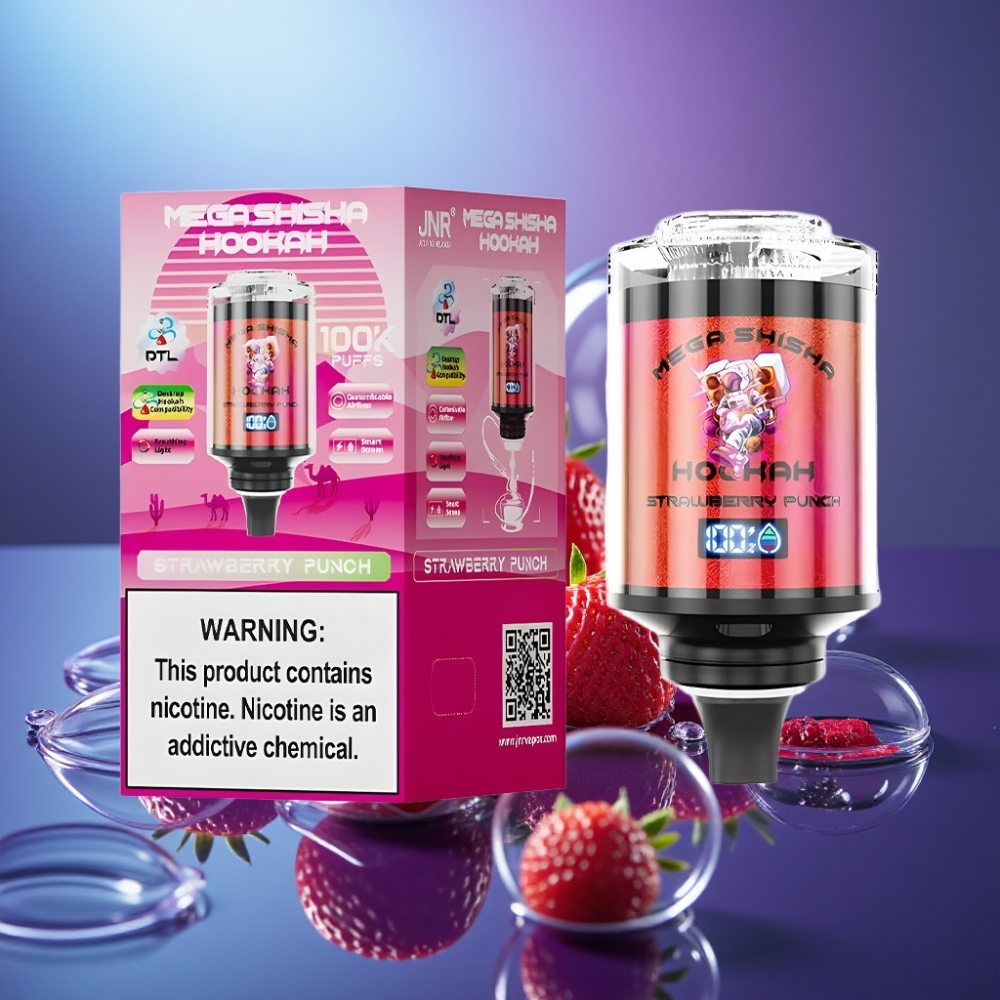 JNR Mega Shisha Hookah 100K Compatibilitate Desktop Capsuni Punch 60ml