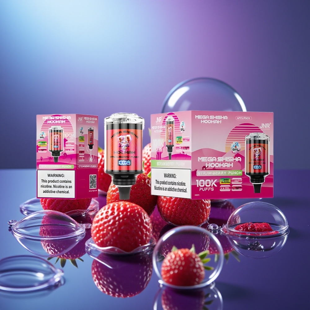 JNR Mega Shisha Hookah 100K Compatibilitate Desktop Capsuni Punch 60ml
