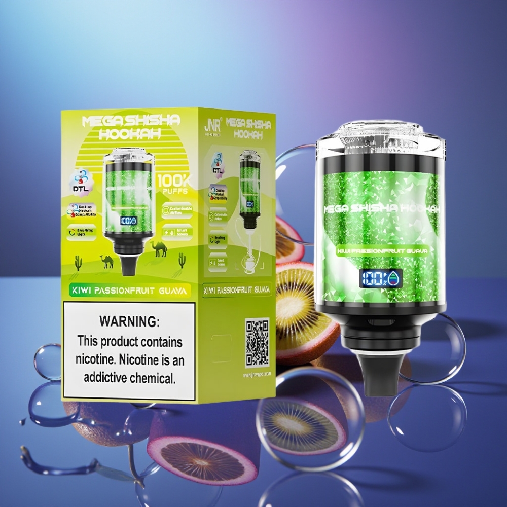 JNR Mega Shisha Hookah 100K Desktop Compatibility Kiwi Fructul Pasiunii Guava 60ml 2200mAh