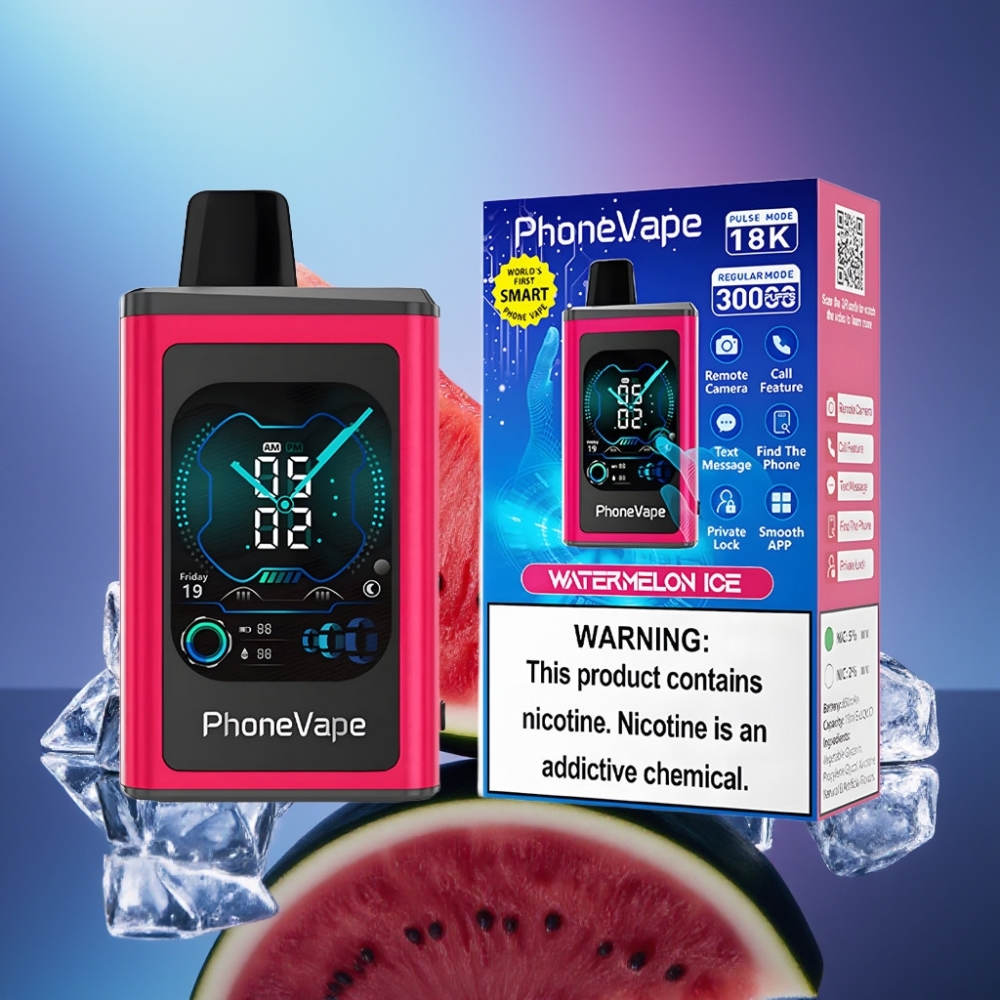JNR PhoneVape 30000 de fumuri Disposable Vape Gheață de Pepene Verde cu Afișaj Complet și Baterie Reîncărcabilă 850mAh