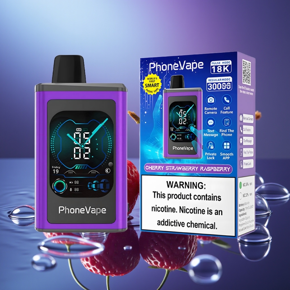 JNR PhoneVape 30000 fumuri Dispozabil Aroma Cireșă Căpșună Zmeură cu Ecran Complet și Turbo Mode