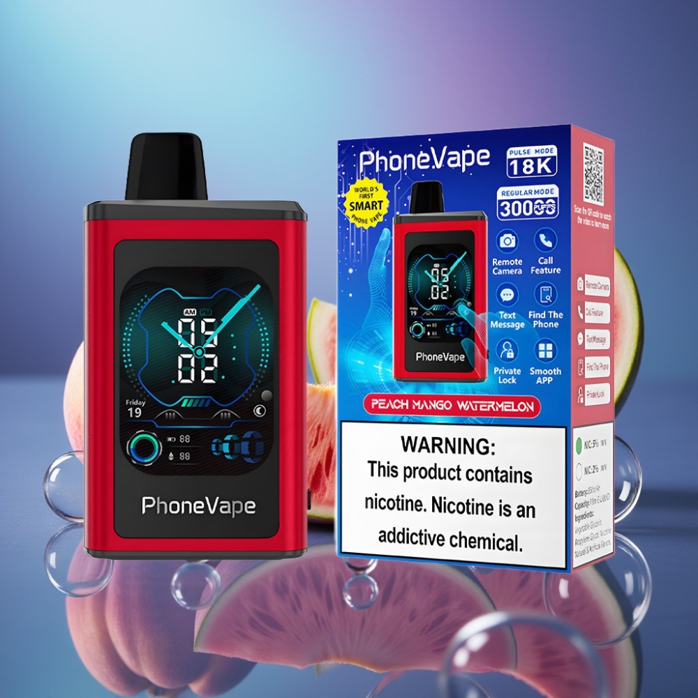 JNR PhoneVape 30000 pufări Disposable Vape piersică mango pepene galben cu Turbo Mode și Display complet