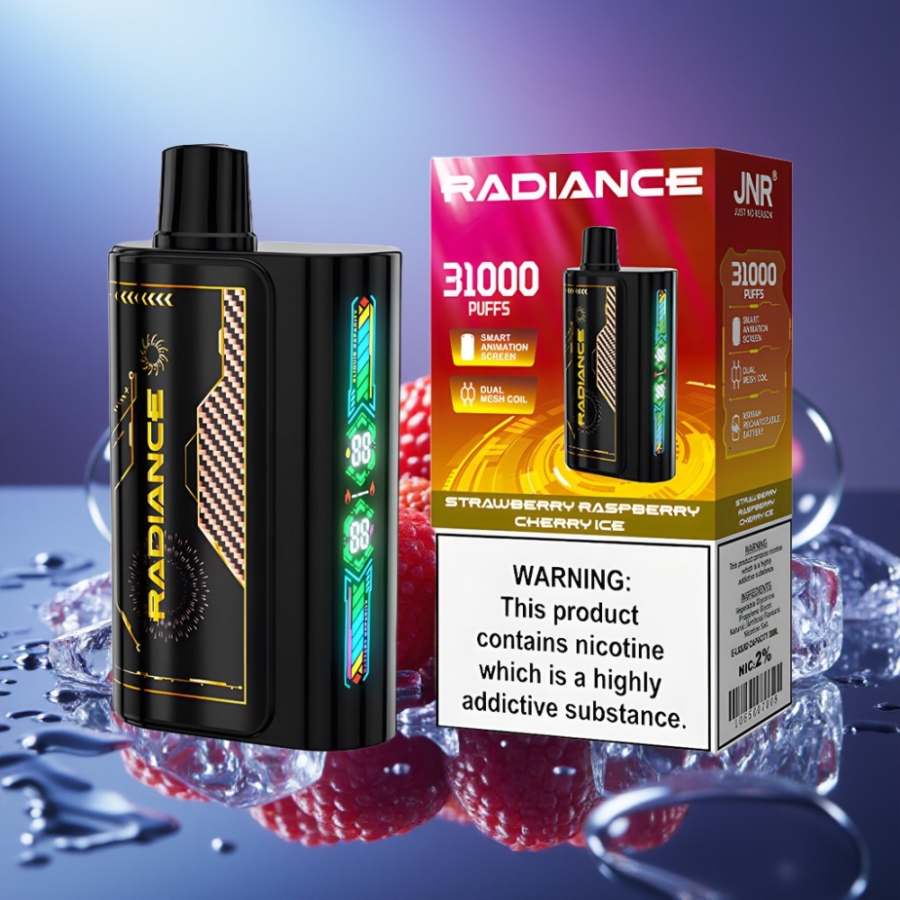 JNR Radiance 31000 Pufuri Disposable Vape Capsuni Zmeură Cireșă Gheață Dual Mesh Coil