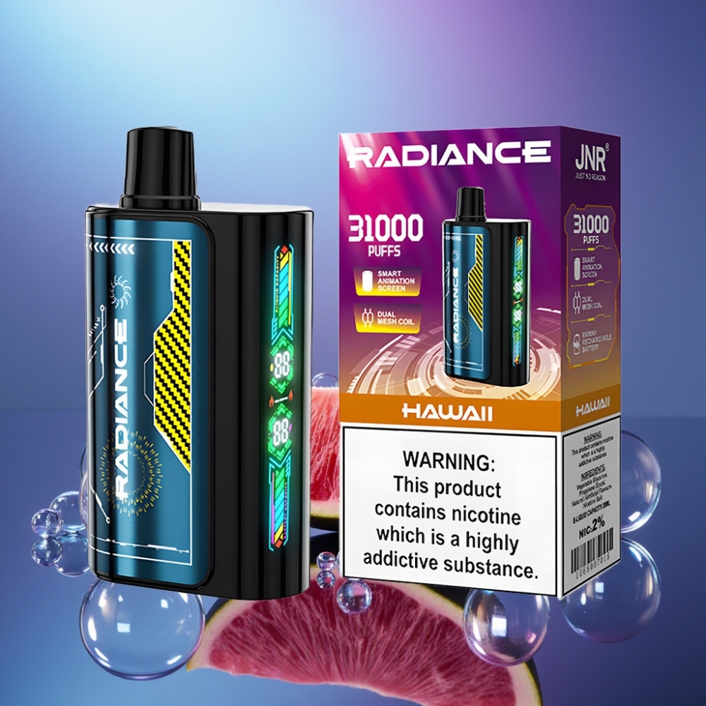 JNR Radiance 31000 Pufuri Disposable Vape Hawaii cu Ecran Animatie Smart și Baterie Reincarcabila
