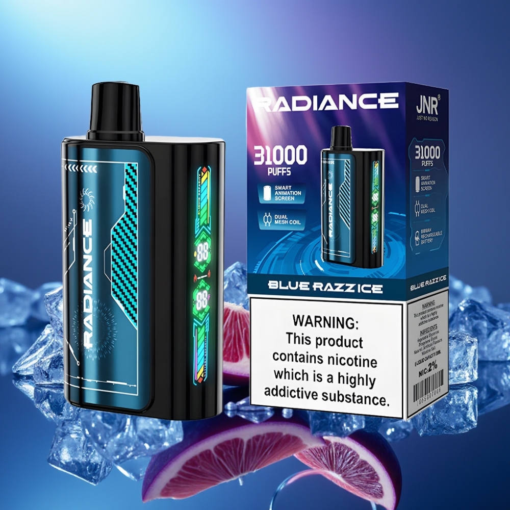 JNR Radiance 31000 Pufuri Dispozabil Vape BLUE RAZZ GHEAȚĂ cu Ecran Animatie Smart și Baterie Reincarcabila 950 mAh
