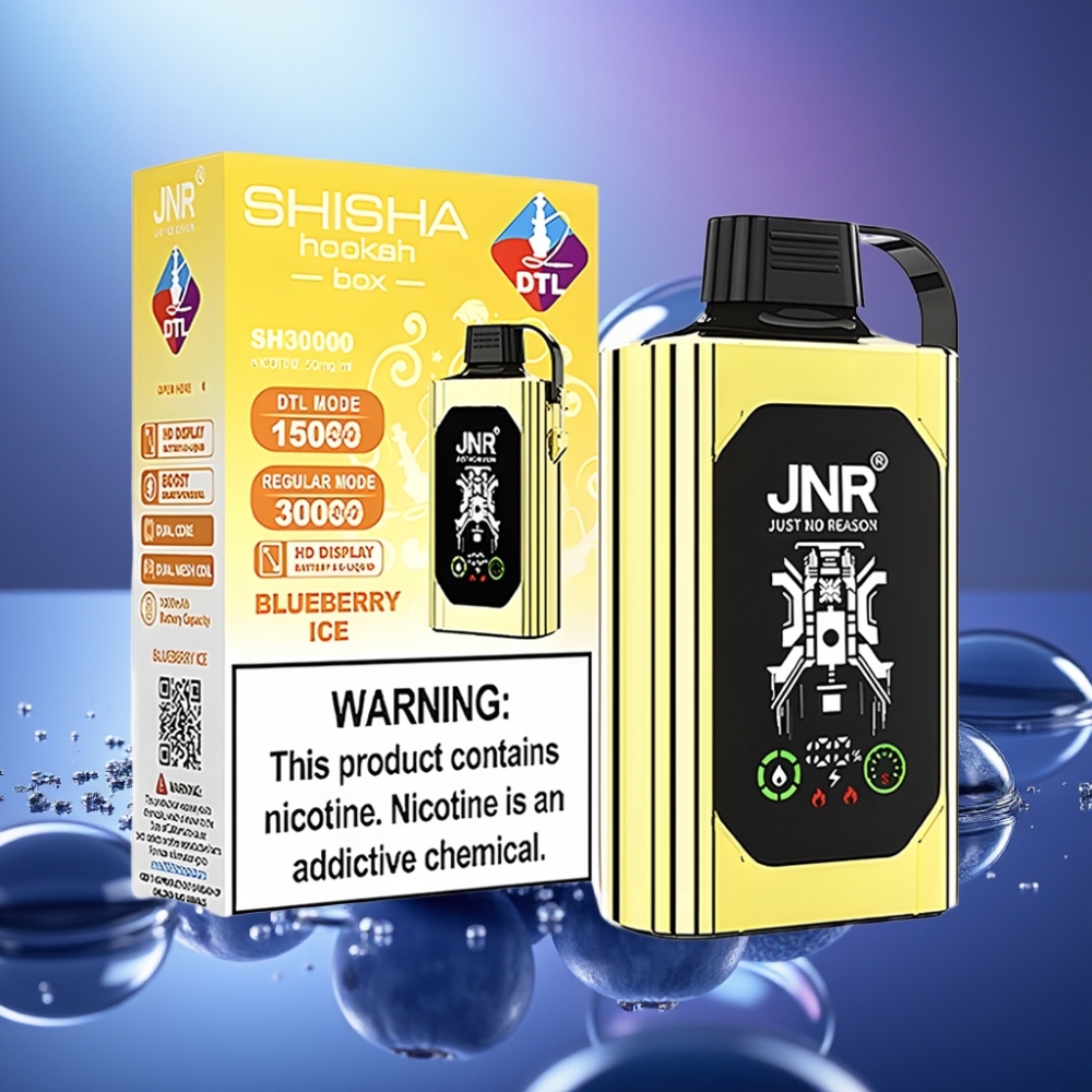 JNR Shisha Hookah Box 20500 Pufuri Afumătoare Dispozabilă cu Display HD și Coil Dual Mesh Afine Înghețată