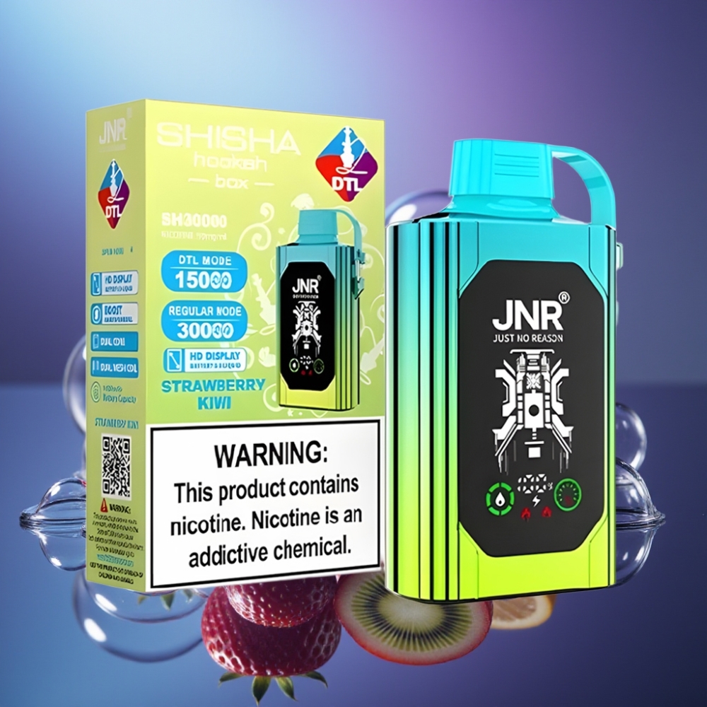 JNR Shisha Hookah Box 20500 Pufuri cu Afișaj HD și Coil Dual Mesh Capsuni Kiwi