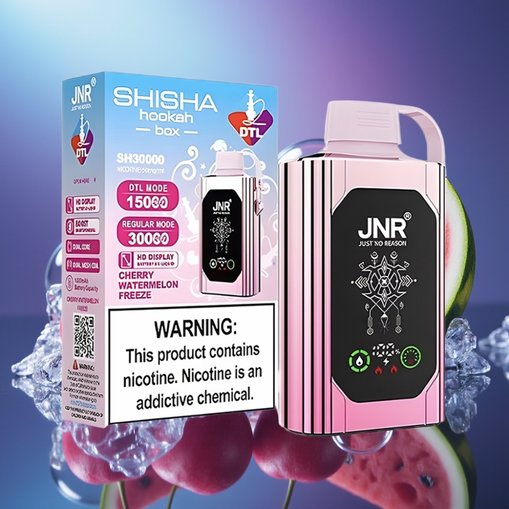 JNR Shisha Hookah Box 20500 Pufuri cu Afișaj HD și Coil Dual Mesh Cireșă Pepene Înghețat