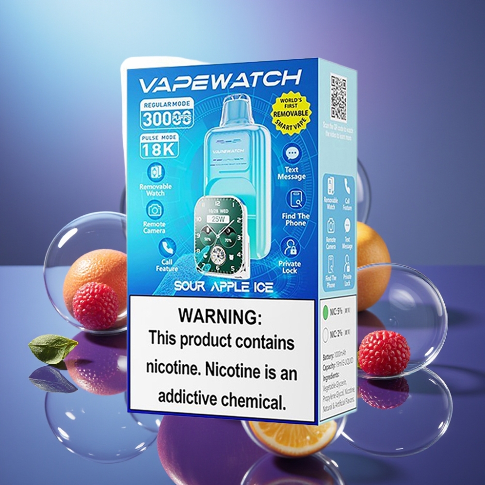 JNR VapeWatch 30000 Puffs Dispozabil Sour Apple Ice cu Baterie 1000mAh