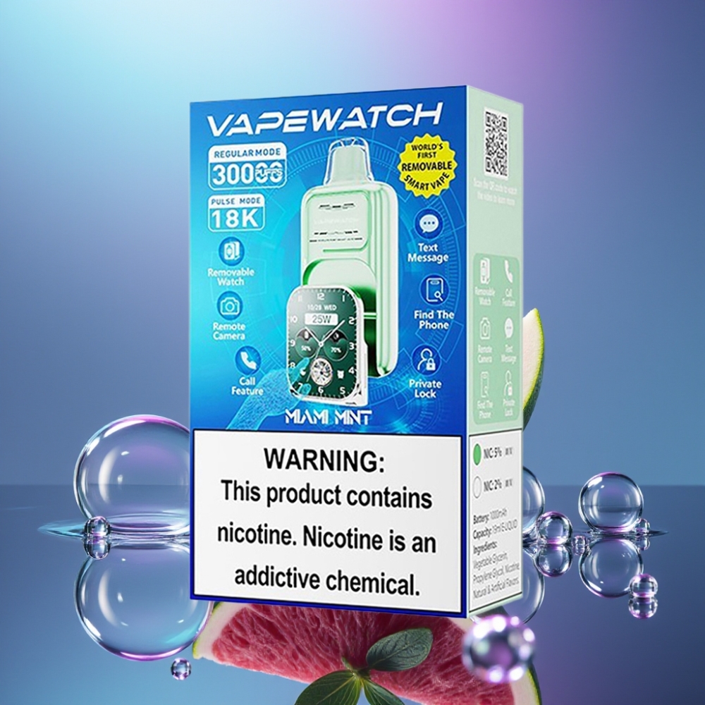 JNR VapeWatch 30000 Puffs Miami Mentă cu Încărcare Rapidă Type-C