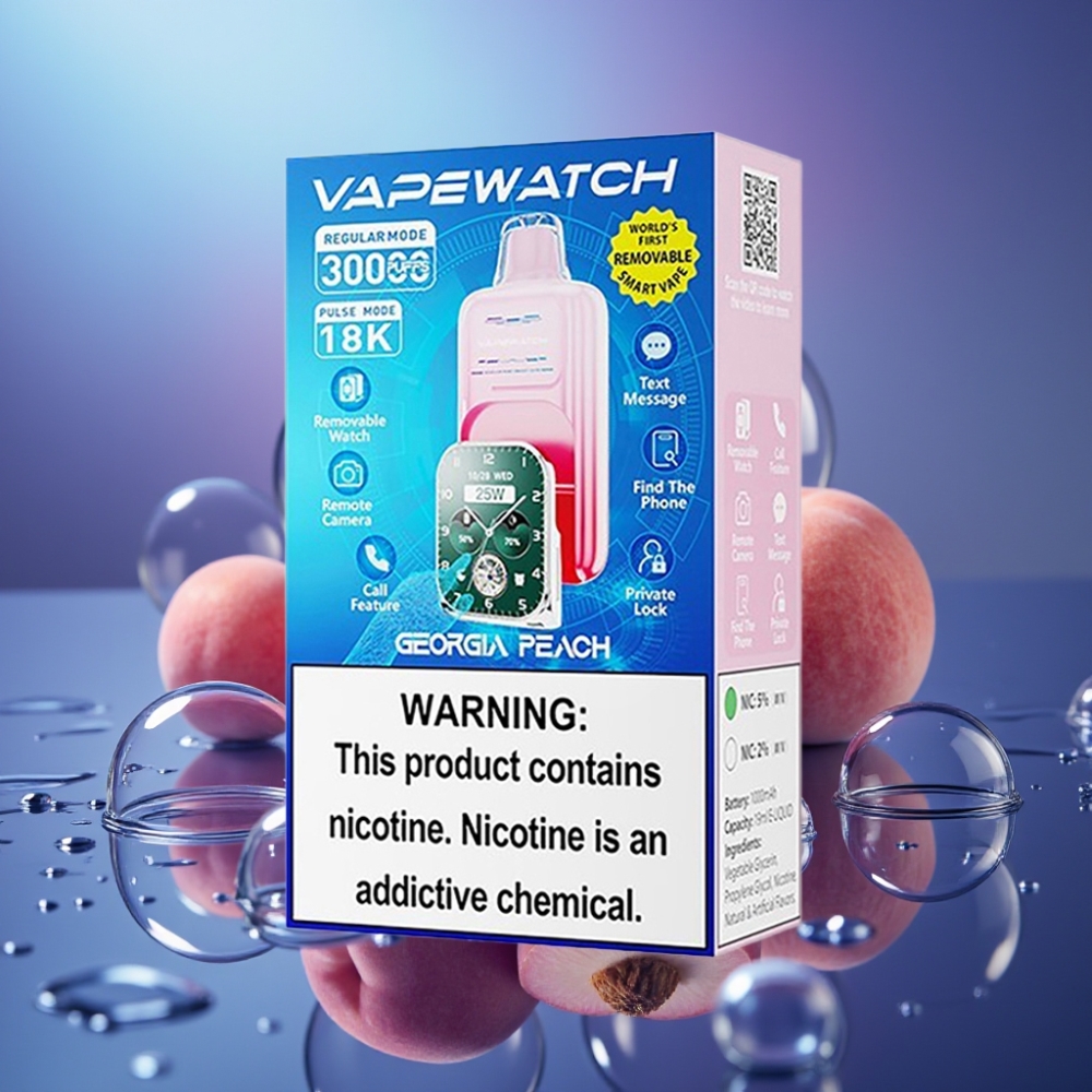 JNR VapeWatch 30000 Pufuri Disposable Vape piersică Georgia cu Dual Mesh Coil și 1000mAh