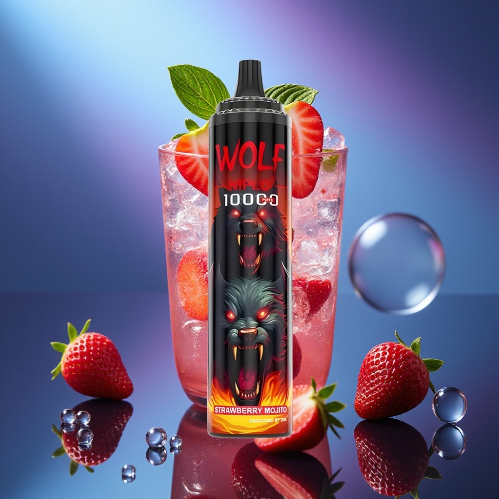 JNR Wolf Niplo 10000 Puffs 20ml Capsulă de Lichid Coil Mesh 1.0 Ohm Mojițo Căpșuni