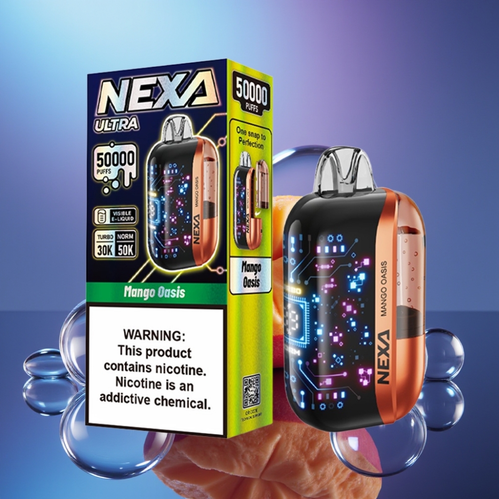 NEXA Ultra 50000 Puffs Gura Mango Oasis 20ml 800mAh NEXA Ultra 50K Disposable Gura Mango Oasis 0.9ohm Dual Mesh Coils