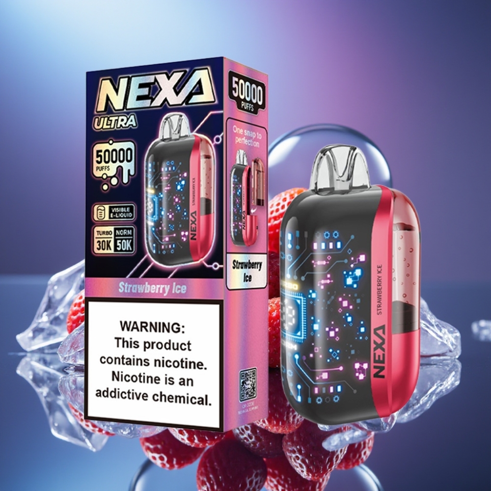 NEXA Ultra 50000 Pufuri Disposable Vape Capsuni Gheață cu Ecran 3D și Încărcare Type-C