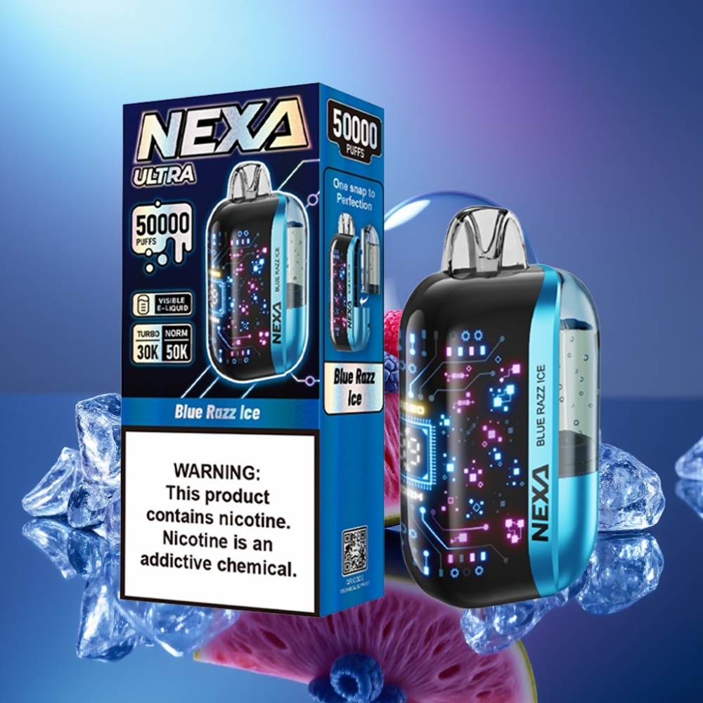 NEXA Ultra 50000 Pufuri Vape Disposable cu Ecran 3D și Aroma Zmeură Albastră Gheață